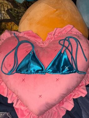 Boutine LA Teal Satin Triangle Bikini Top